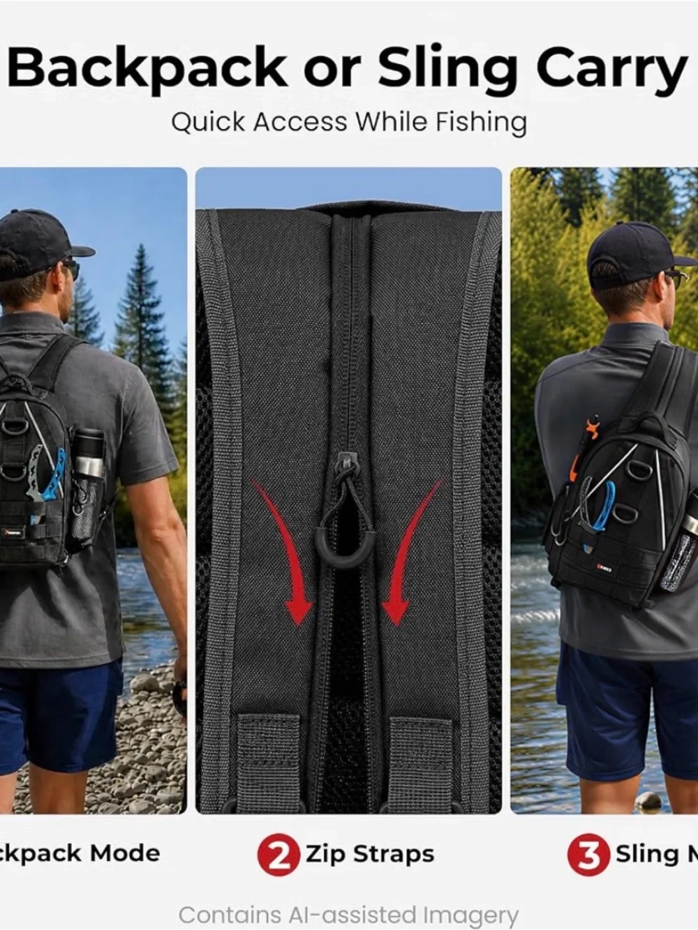 Black Tactical Fishing Sling Bag